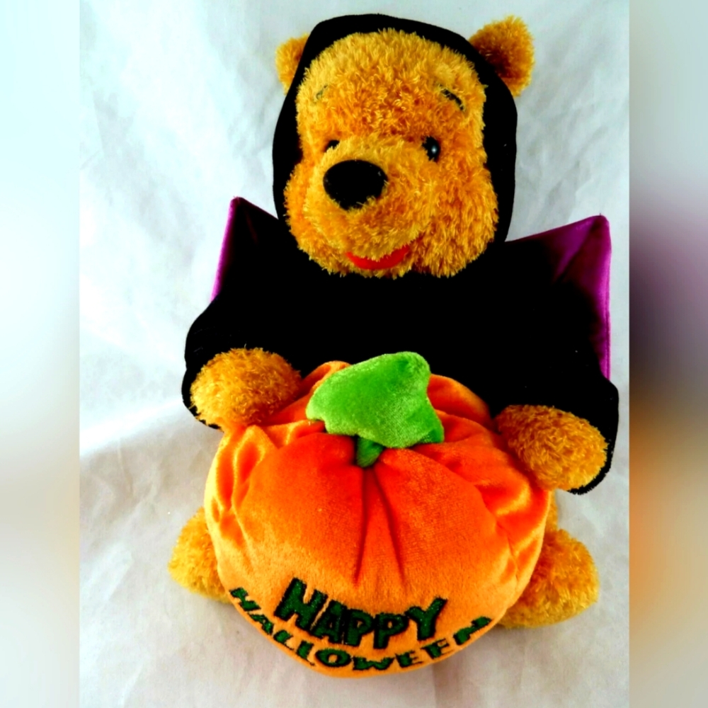 Winnie the Pooh Happy Halloween Plush 12" Disney Store Bat Costume Pmpkn
